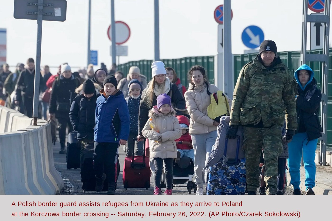 Ukranian refugees arriving at Polish border -- February 26, 2022