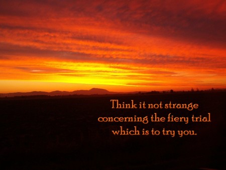 God's Word says: Think it not strange concerning the fiery trial which is to try you (1 Peter 4:12)